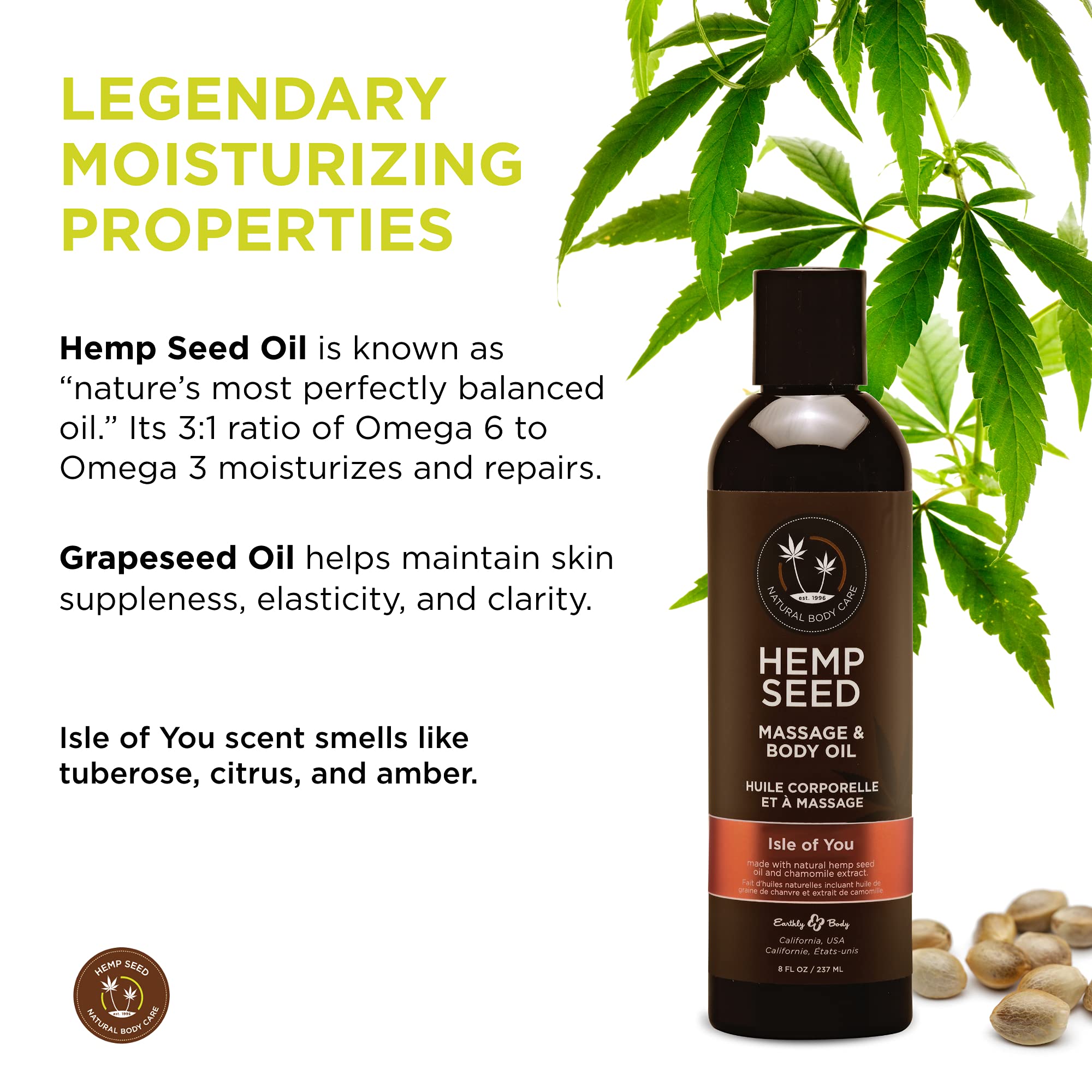 Earthly Body hemp seed oil close-up showing rich slip.
