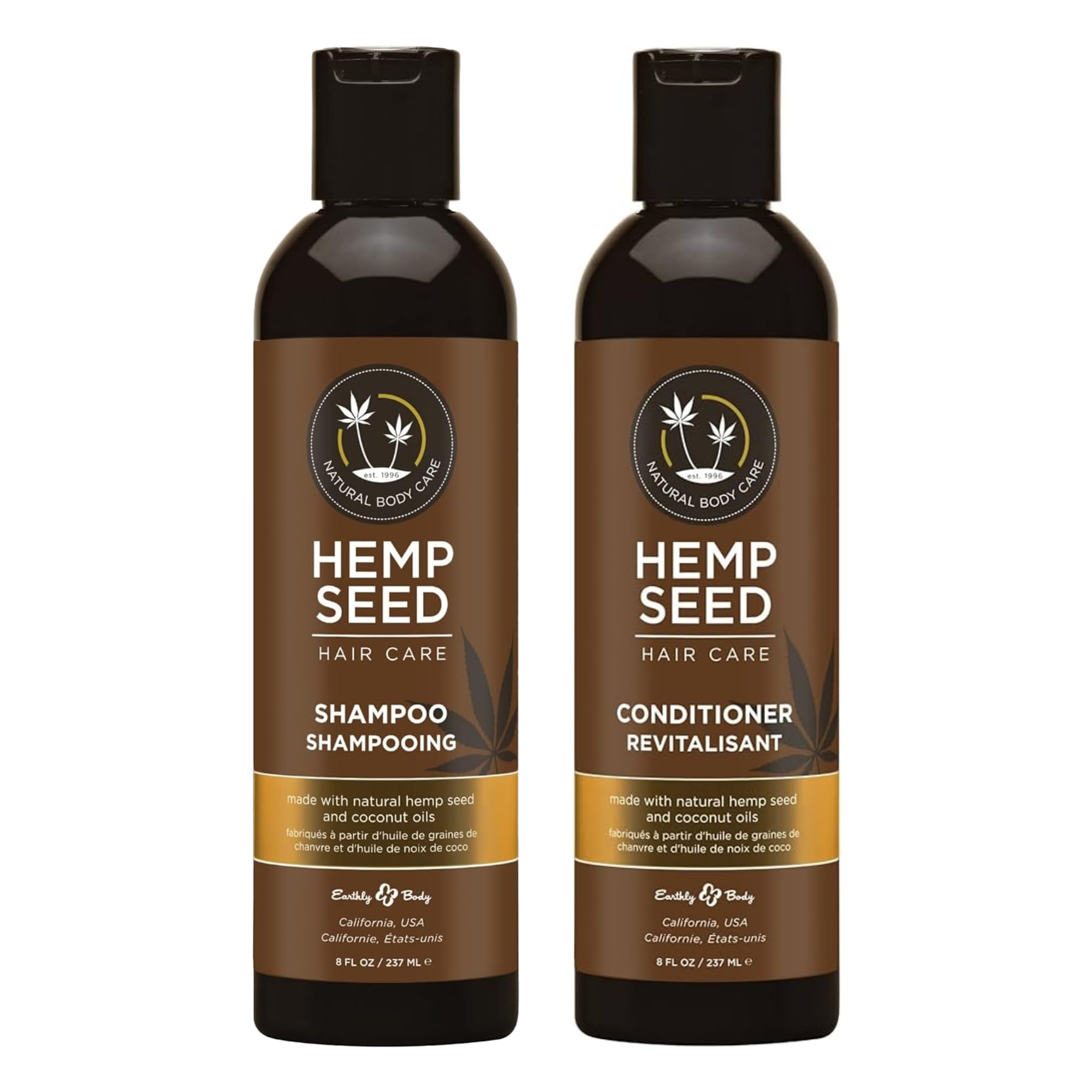Earthly Body Hemp Seed Shampoo bottle showing sulfate-free daily cleansing