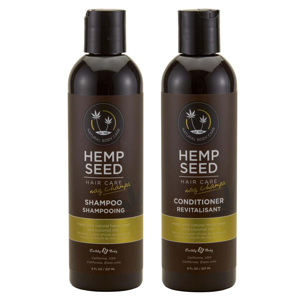 Earthly Body Hemp Seed Shampoo bottle highlights nourishing formula for daily use on color-treated hair.