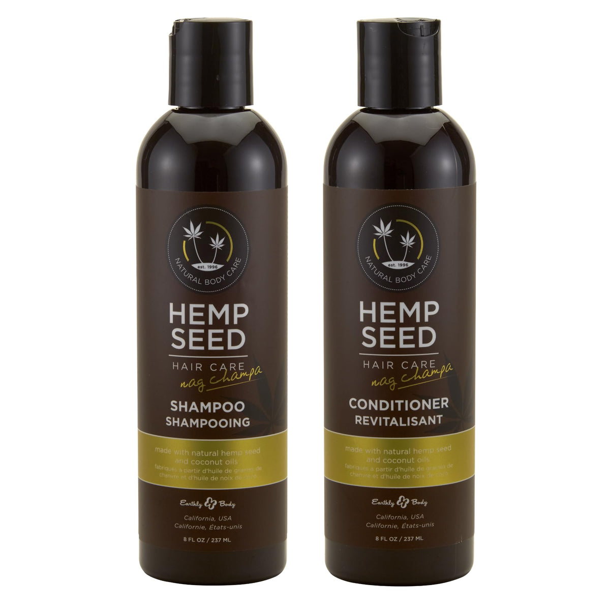 Earthly Body Hemp Seed Shampoo bottle highlights nourishing formula for daily use on color-treated hair.