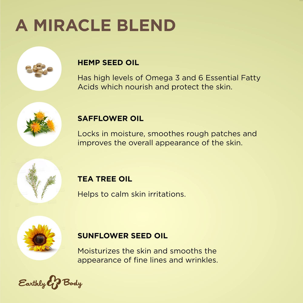 Earthly Body Miracle Oil Tea Tree Creme ingredients blend with tea tree and seed oils