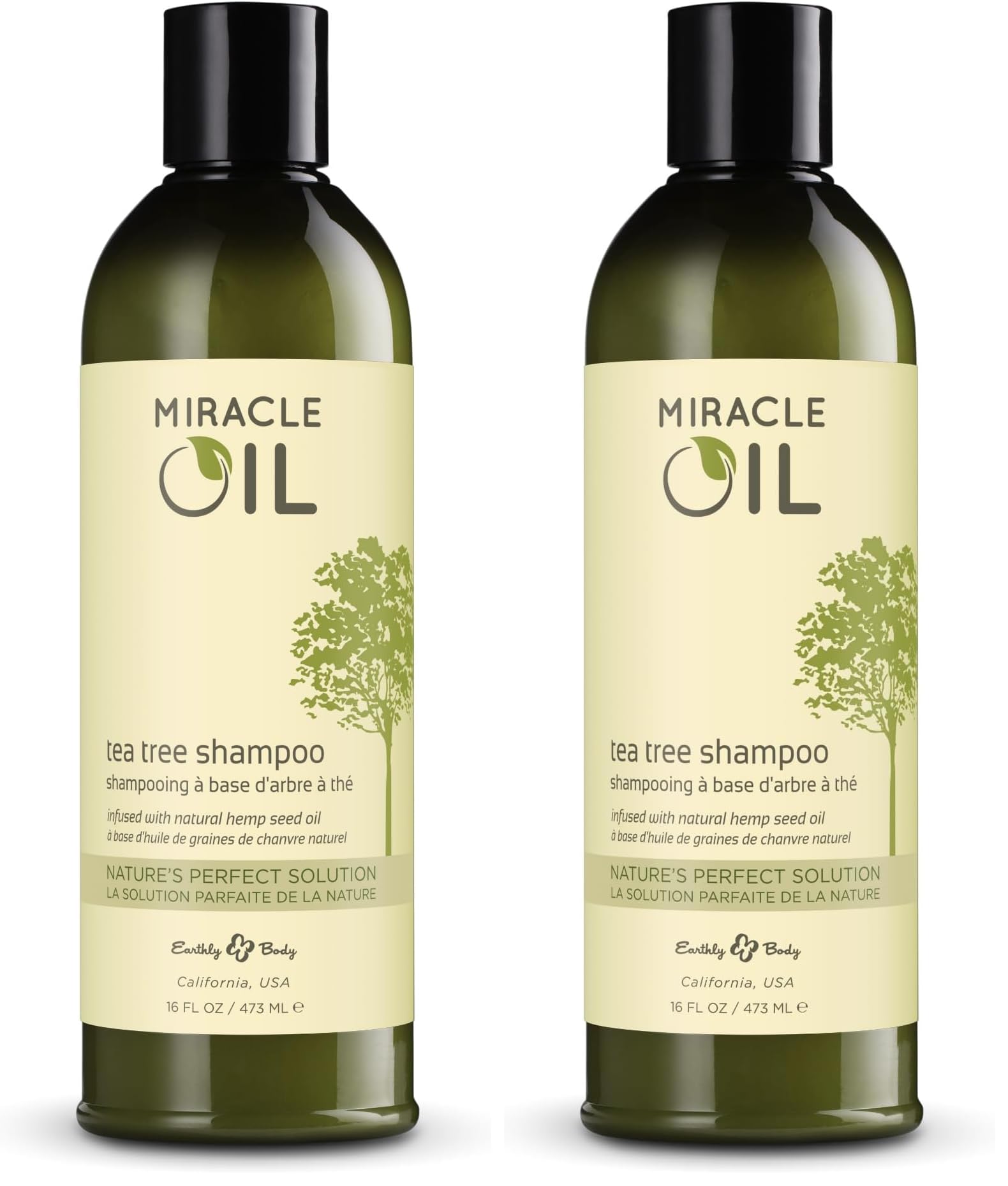 Earthly Body Miracle Oil Tea Tree Shampoo bottle front for gentle daily cleansing