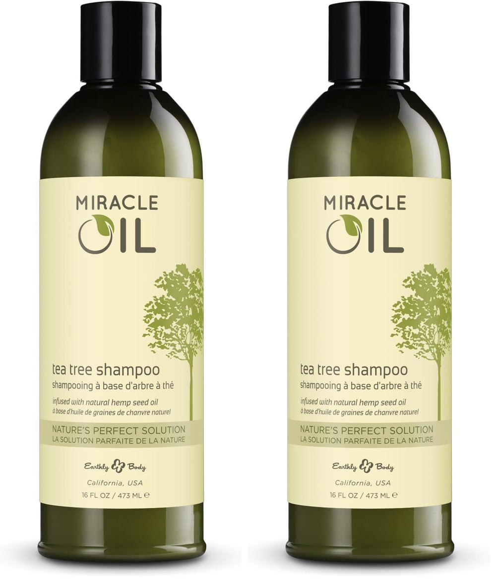 Earthly Body Miracle Oil Tea Tree Shampoo bottle front for gentle daily cleansing
