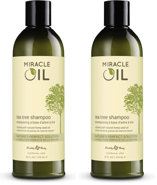 Earthly Body Miracle Oil Tea Tree Shampoo bottle front for gentle daily cleansing