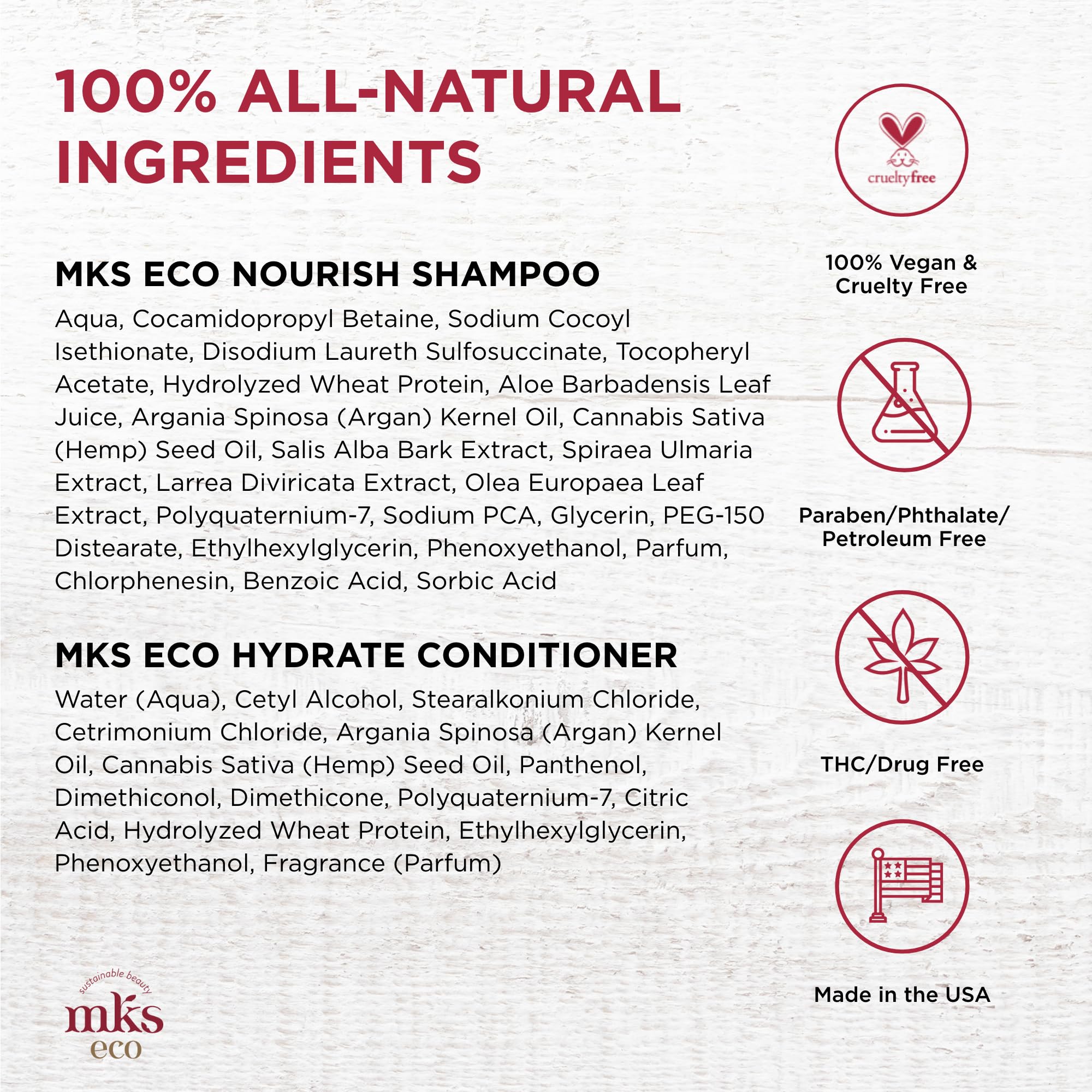 Earthly Body MKS eco Hydrate Conditioner label signals nourishing hemp and argan oils.