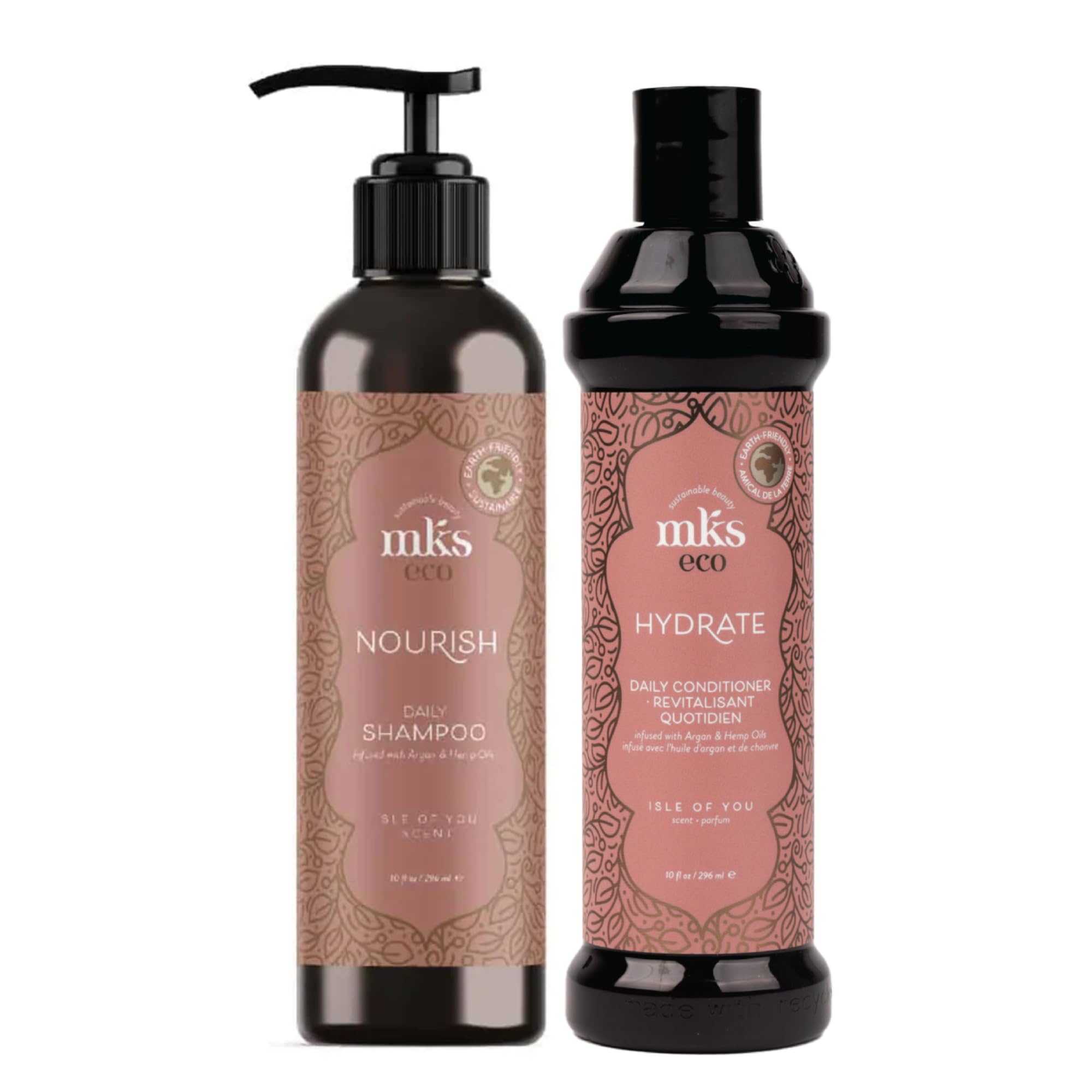 Earthly Body MKS eco Nourish Shampoo Isle of You bottle for silky, hydrated hair.