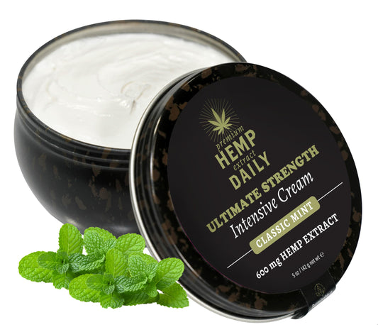 Earthly Body Premium Hemp Extract Daily Ultimate Cream menthol bottle pour for fast absorption