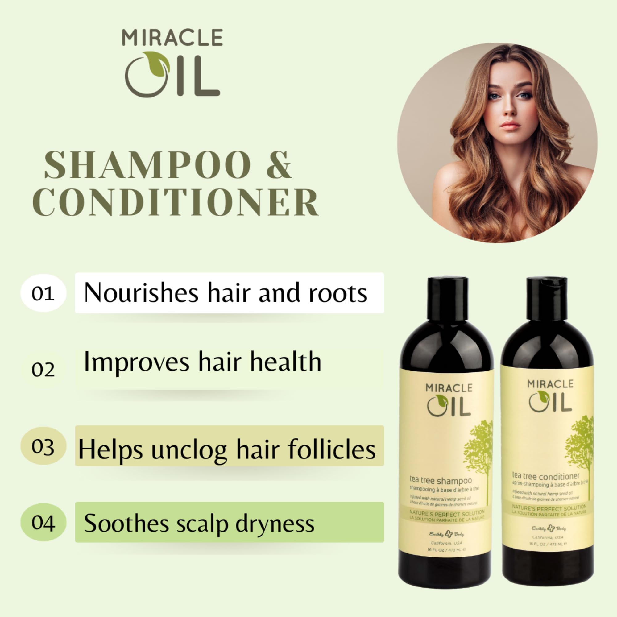 Ingredients hemp seed oil, argan oil and tea tree in Earthly Body formula