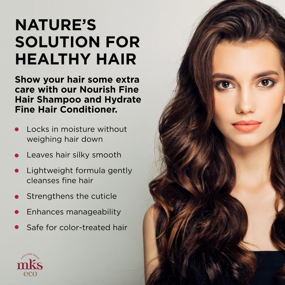 Earthly Body MKS eco Hydrate Conditioner bottle delivers deep hydration for fine hair.