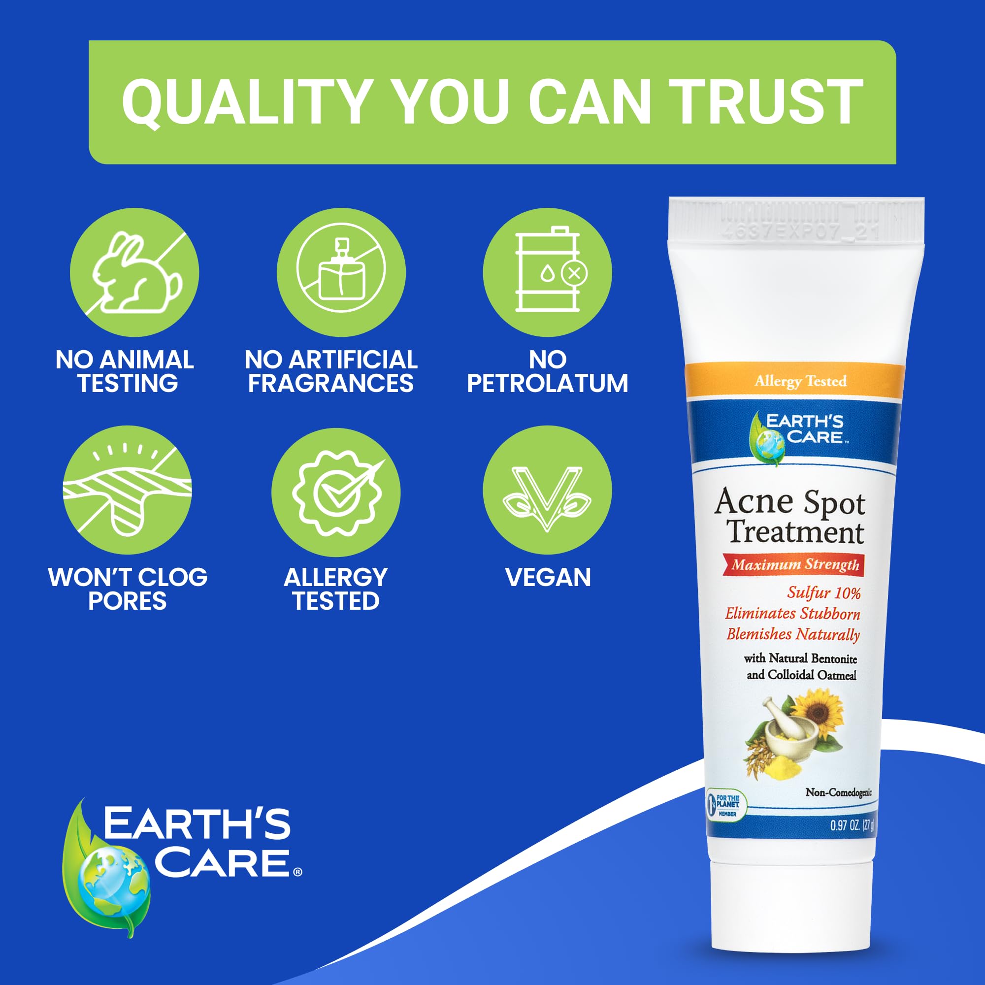 Earth's Care acne spot treatment being dabbed on a pimple for targeted drying