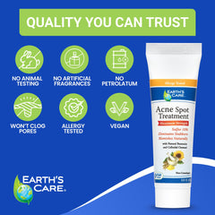 Earth's Care acne spot treatment being dabbed on a pimple for targeted drying