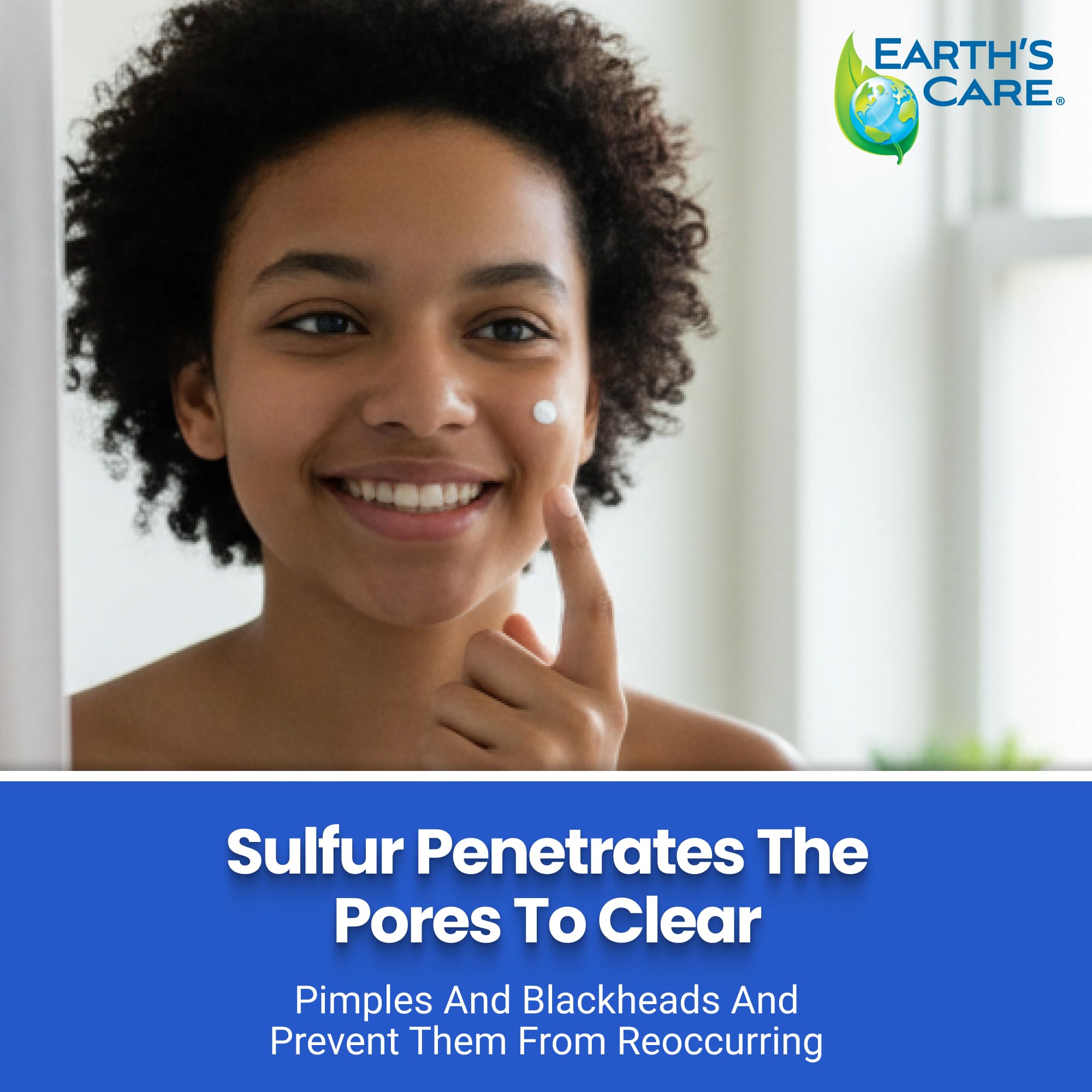 Earth's Care sulfur cream on the face showing gentle spot treatment