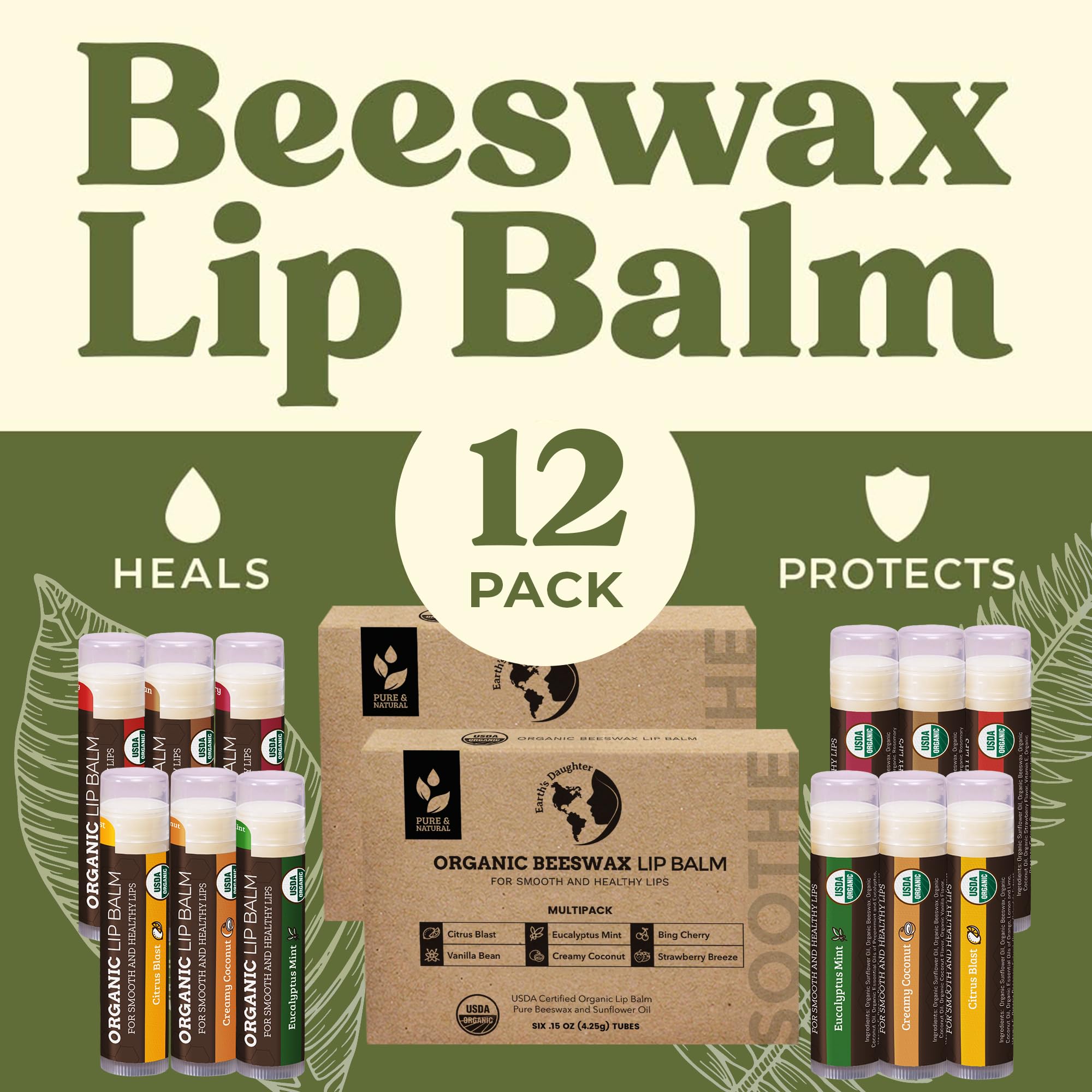 Earth's Daughter lip balm citrus blast 6-pack brightens lips with zesty citrus scent.