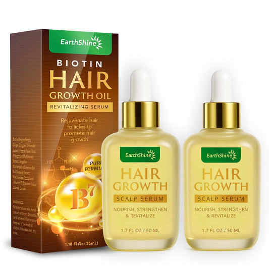 EarthShine Hair Growth Serum bottle with rosemary for healthier scalp and fuller-looking roots.