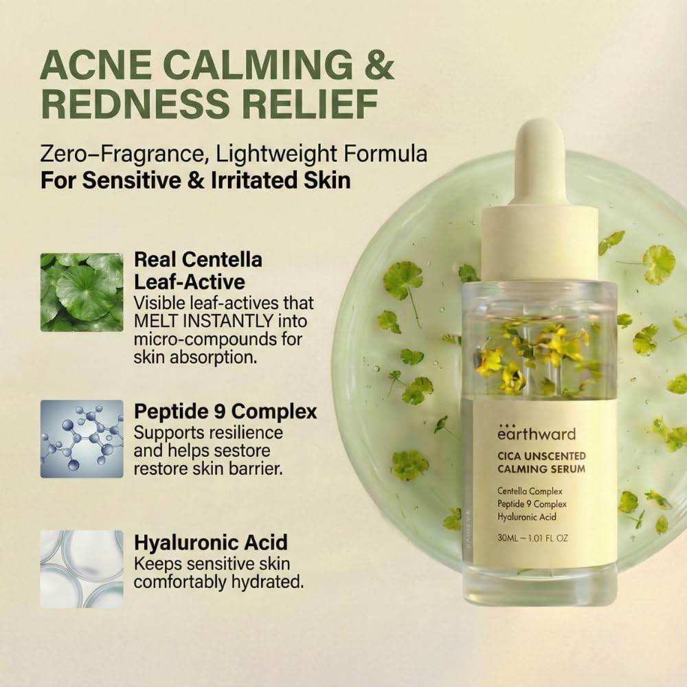 Earthward Centella Serum dropper releases a lightweight serum for sensitive skin.