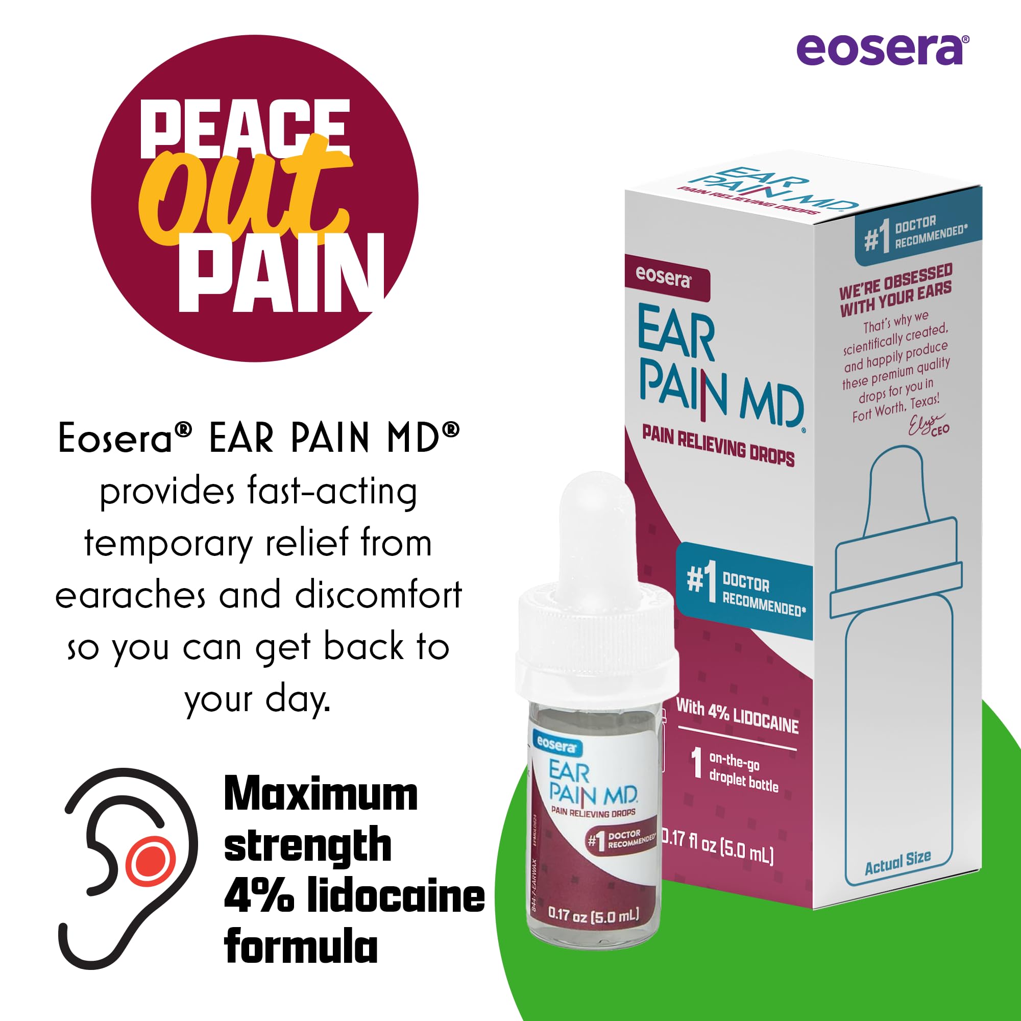 Four percent lidocaine drops close-up highlighting maximum-strength ear pain relief