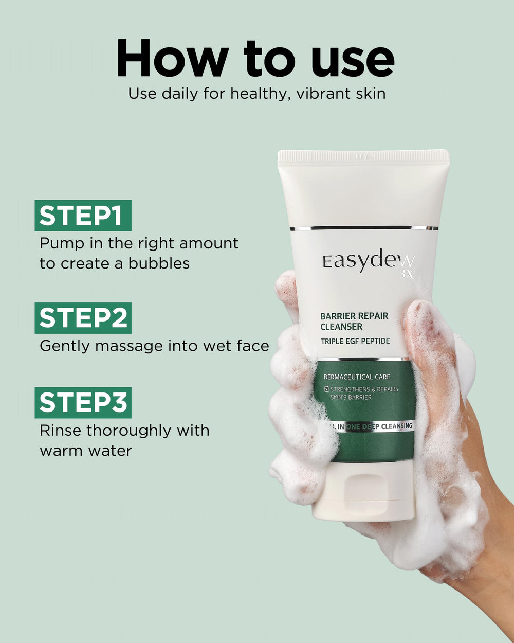 Vanity shot of EASYDEW Barrier Repair Cleanser on bathroom counter