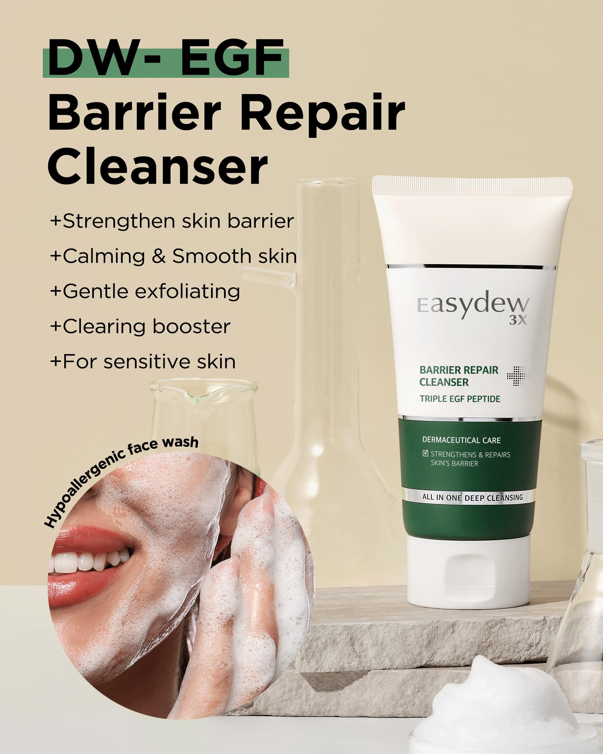 Foaming action of EASYDEW Barrier Repair Cleanser in silky lather