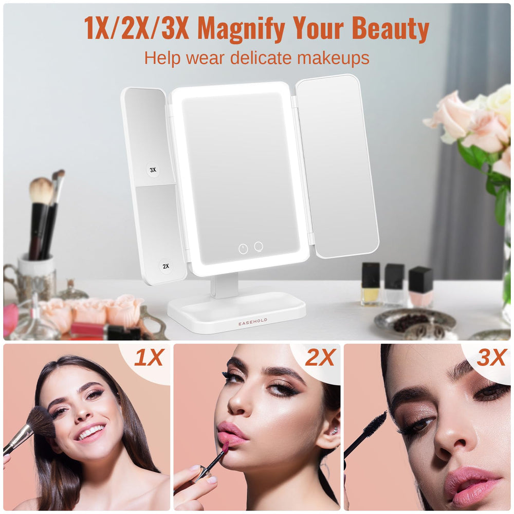 Easehold mirror with 3X magnification for precise eye makeup.