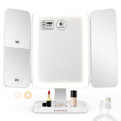Easehold makeup mirror showing 64-LED panel for even, soft lighting on the face.