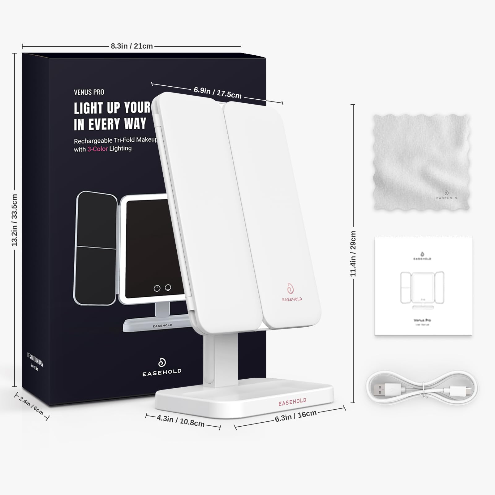Easehold compact mirror ready for desk or travel.