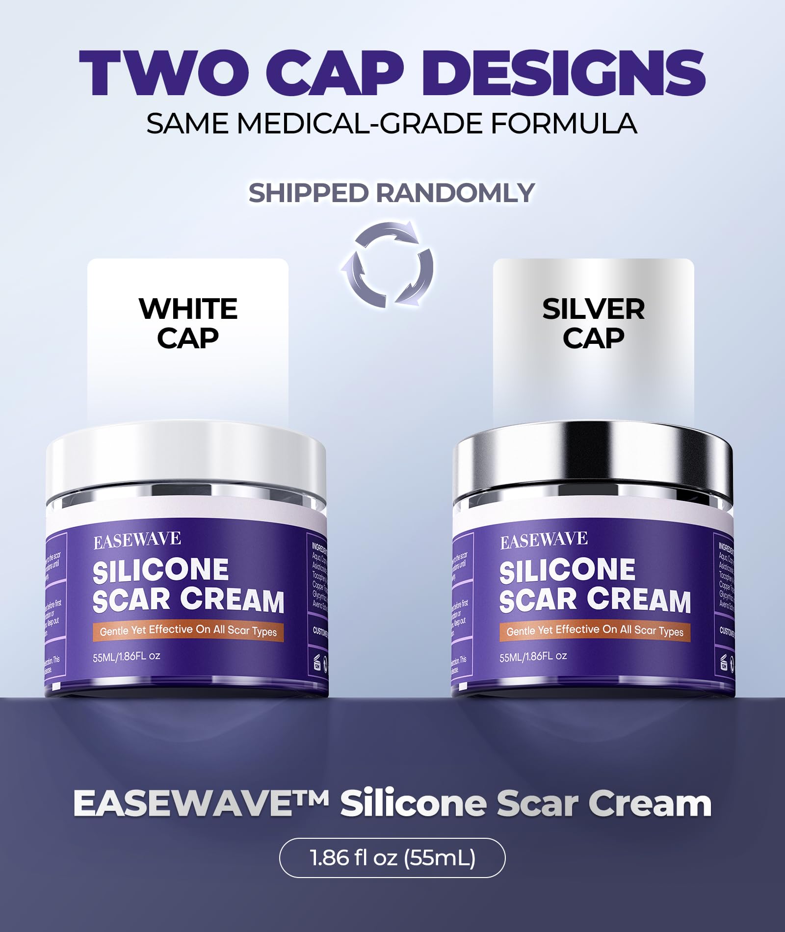 EaseWave burn scar care cream being gently applied to skin.