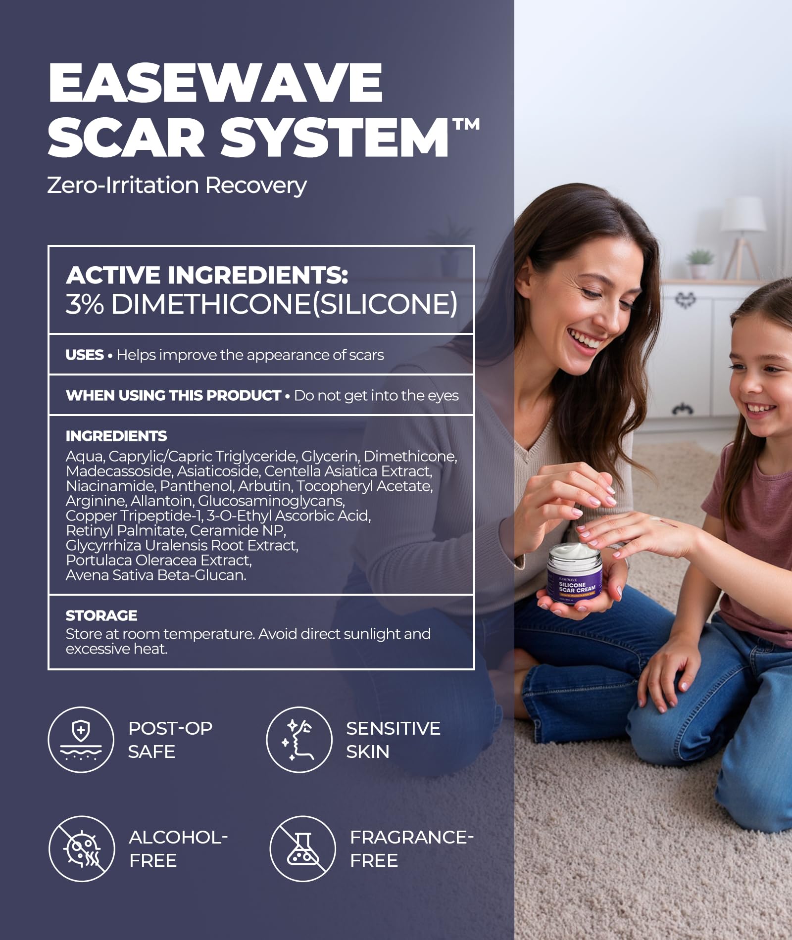 EaseWave scar cream for post-surgical scar near healing skin.