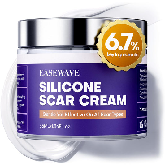 EaseWave silicone scar cream tube close-up highlighting the advanced scar care formula.