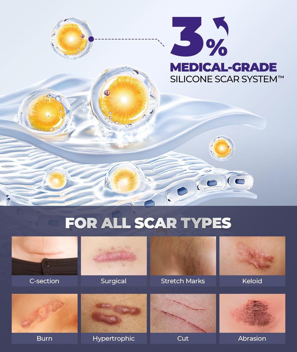 EaseWave silicone scar gel applied on skin emphasizes fragrance-free, gentle care.
