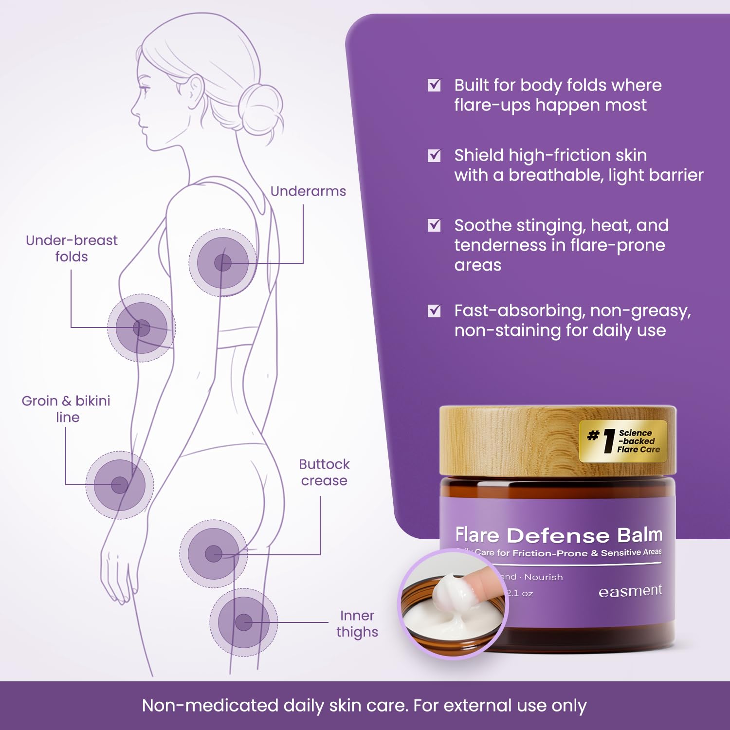 Easment balm applied underarm demonstrates smooth, mess-free use.