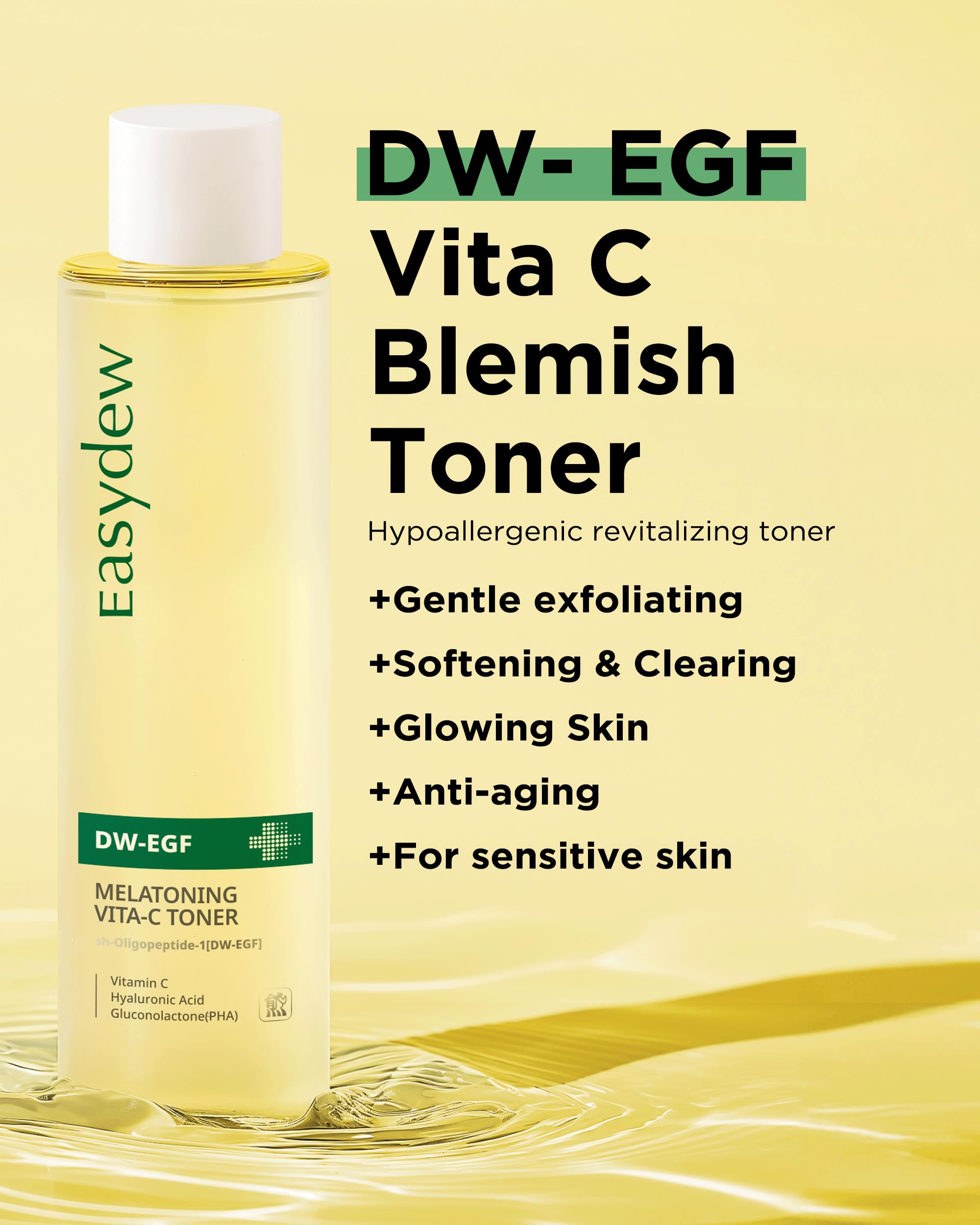 EASYDEW DW-EGF Peptide M Toner bottle back features key actives