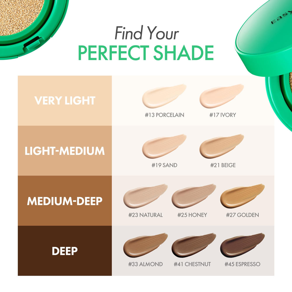 EASYDEW Mela B Cushion application scene demonstrates buildable coverage.