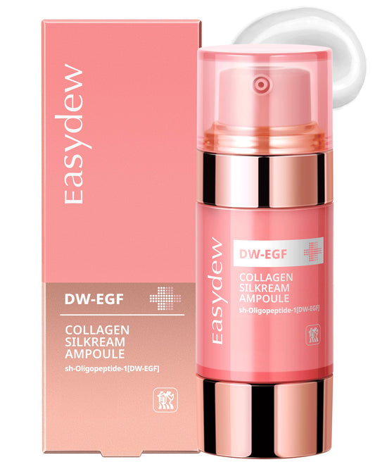 Easydew DW-EGF 55% Collagen Silkream bottle pour highlights hydration and lift.