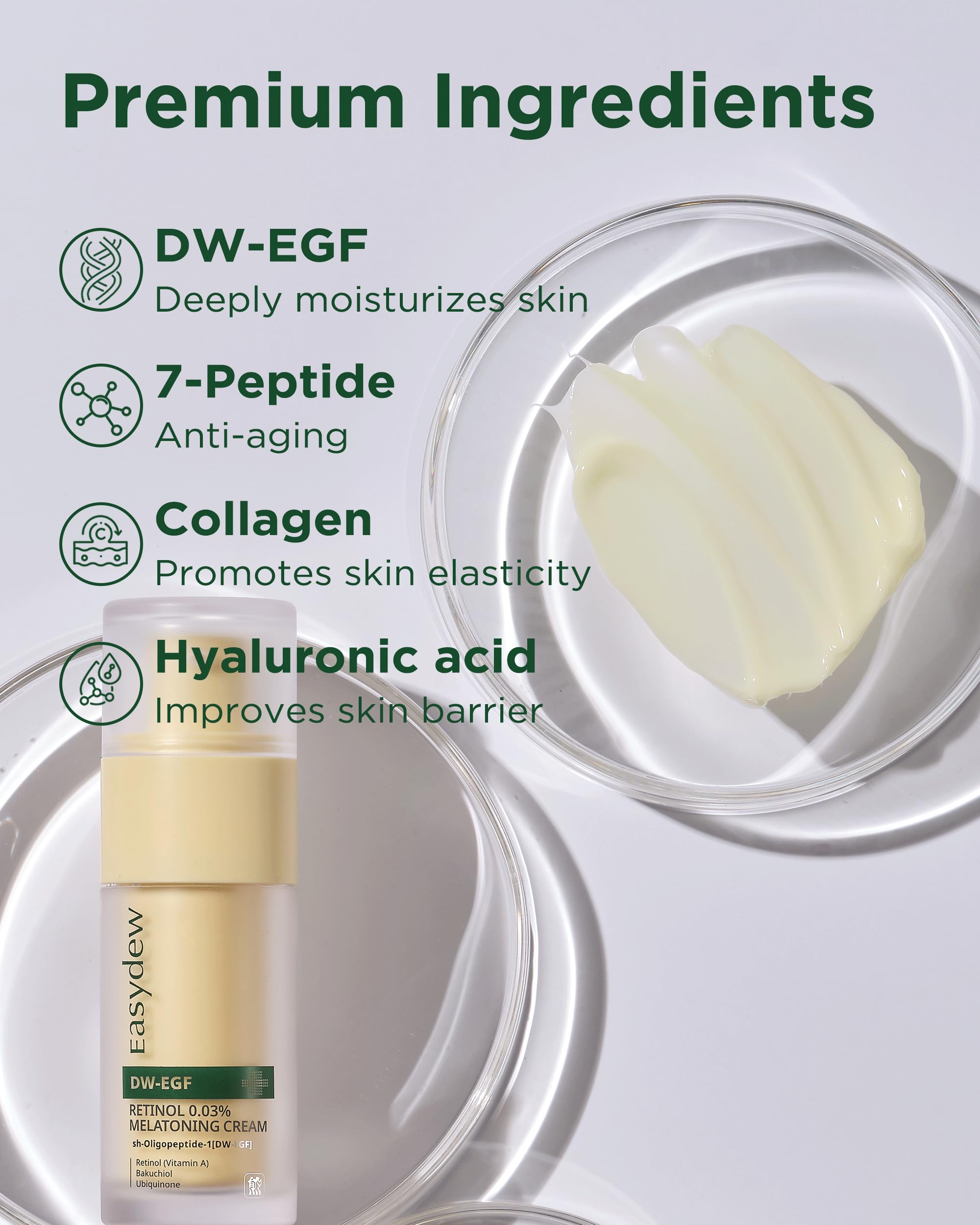 Easydew DW-EGF peptide cream jar closeup reveals rich texture for moisture.