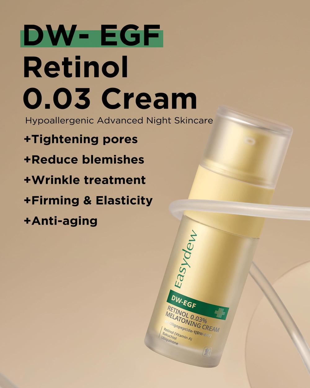 Easydew DW-EGF cream bottle pour demonstrates controlled application and hydration.