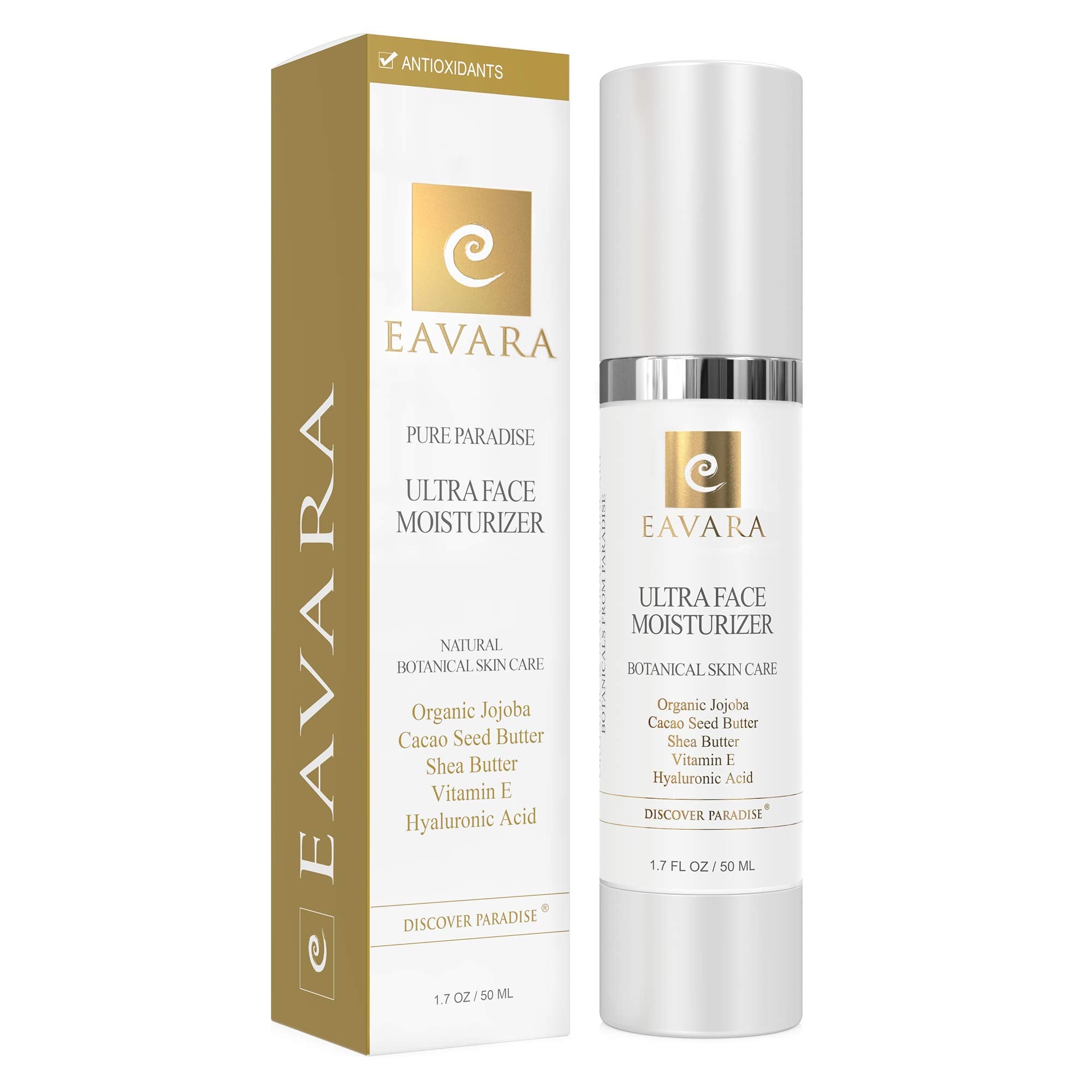 Eavara face moisturizer bottle pump promotes daily hydration and glow.