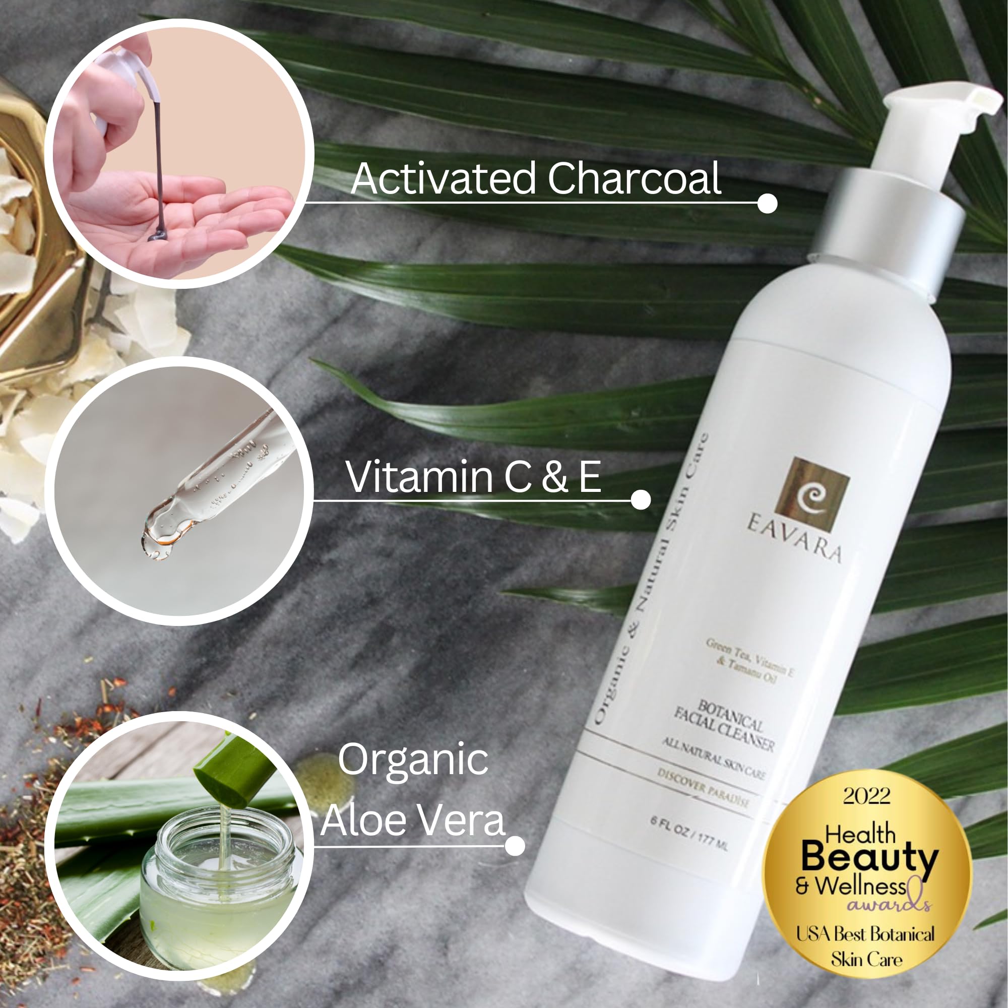 Eavara Organic Face Wash activated charcoal close-up highlights gentle exfoliation for clearer pores.