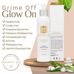 Eavara Organic Face Wash back label showcases natural ingredients and skin-friendly benefits.