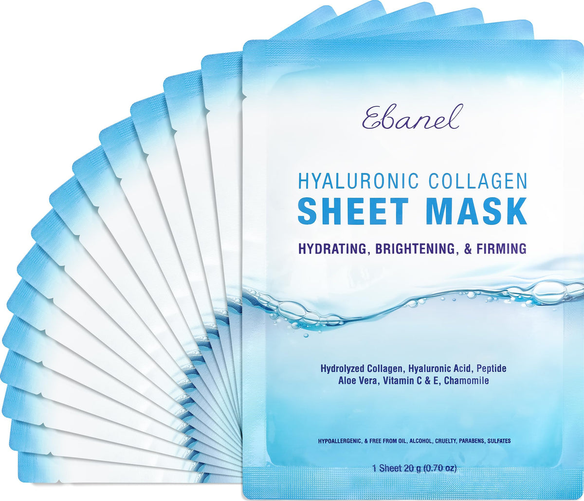 Ebanel 15-pack collagen sheet masks packaging for at-home spa sessions