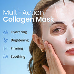 Ebanel collagen sheet mask applied on the face for instant glow and hydration
