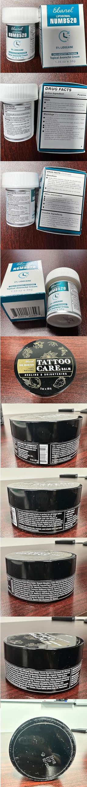 Ebanel Tattoo care routine setup with balm and cream.