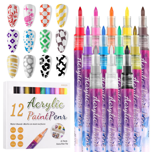 EBANKU 12-color nail art pens color palette for vibrant at-home designs.