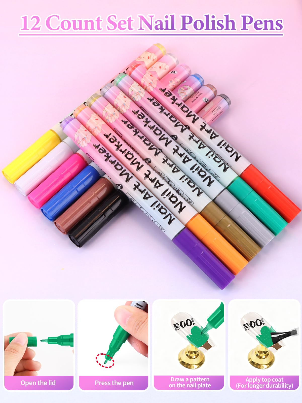 EBANKU waterproof nail art pens with durable, long-lasting finish