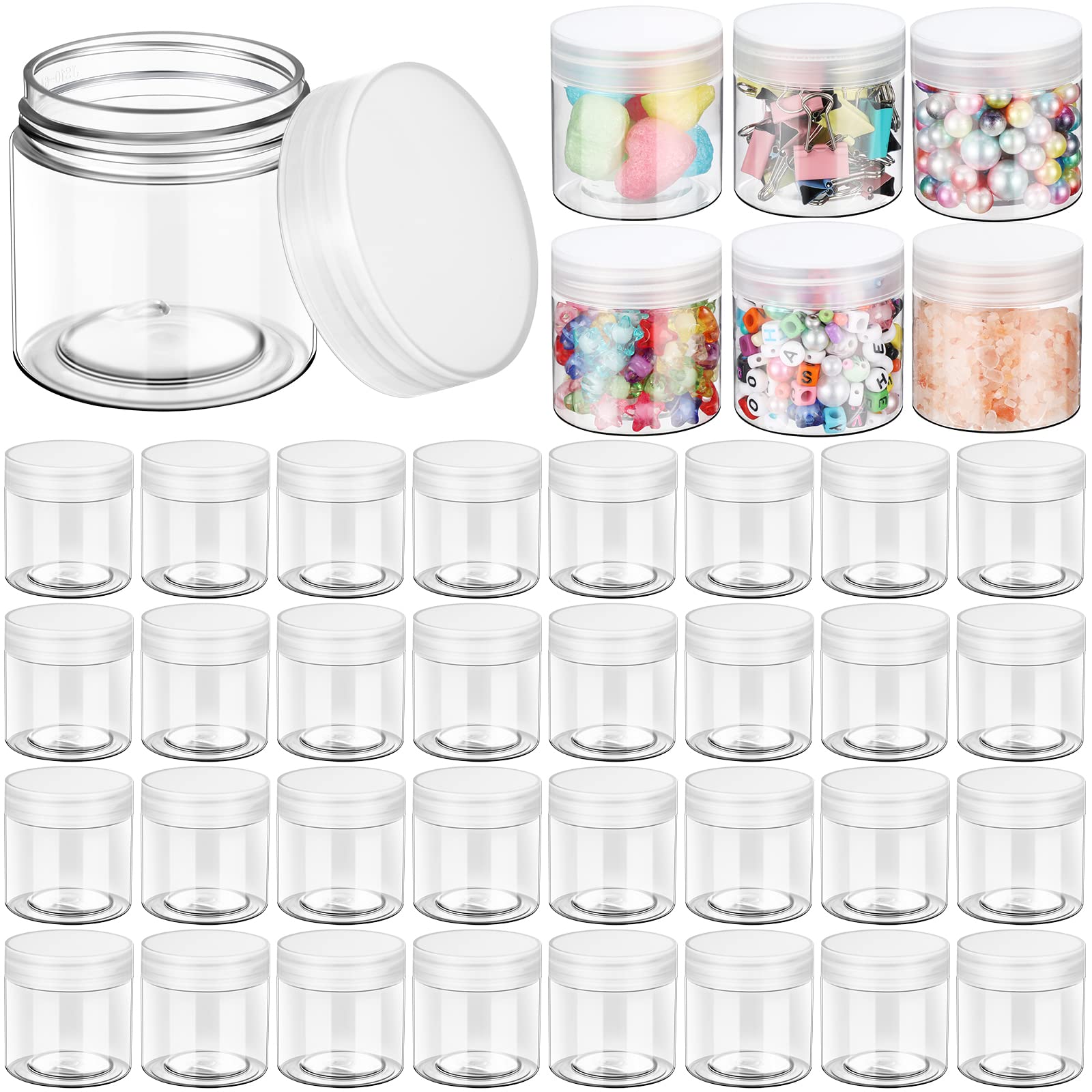 EBOOT 2oz clear plastic jar with lid, ideal for travel and labeling.
