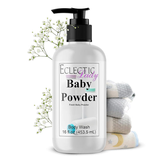 Eclectic Lady Liquid Pearl bottle with baby powder scent for daily wash.