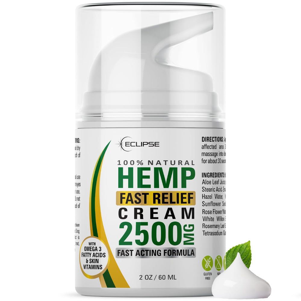 Eclipse Hemp Seed Oil appears in product visuals emphasizing healthy skin.