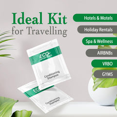 Eco Amenities 100-pack travel-size sachets offer guests convenient bathroom care.