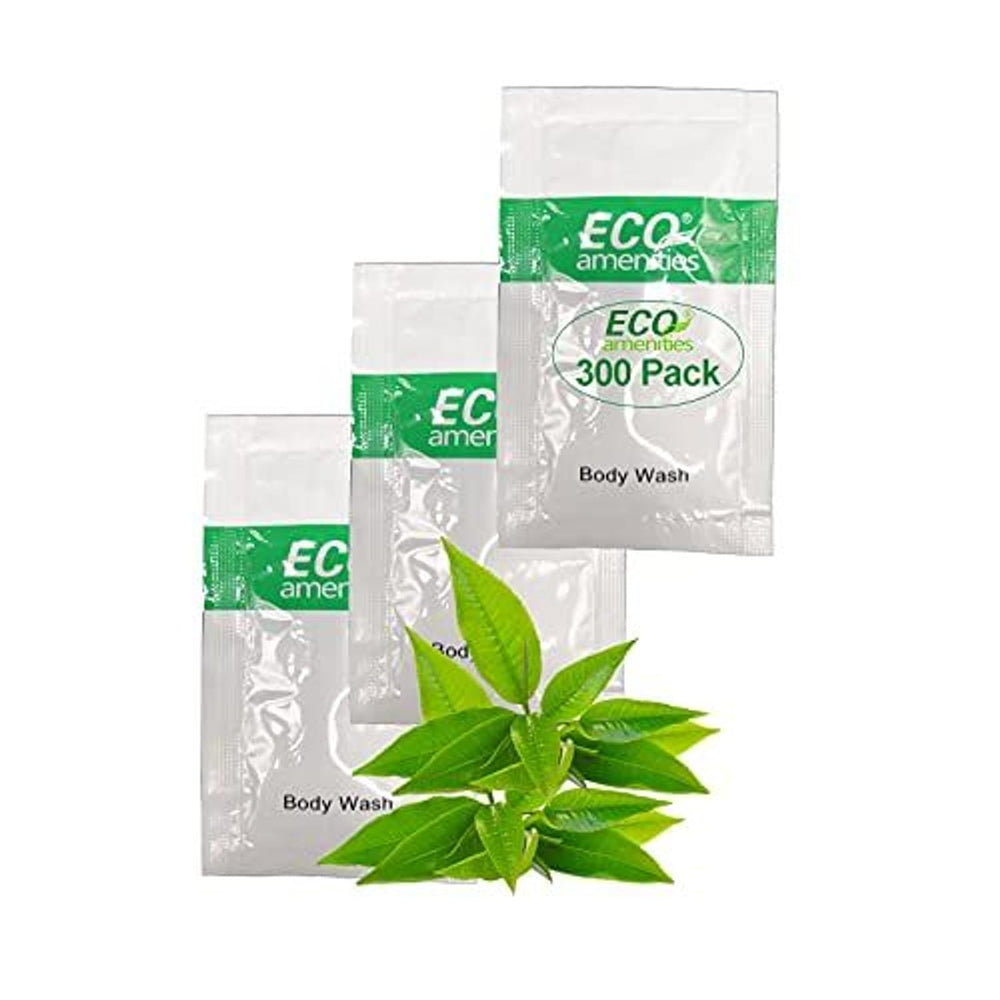ECO Amenities Green Tea body wash sachets bulk pack ideal for hotels