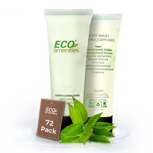 ECO Amenities body wash tubes in leak-proof travel design for hotels