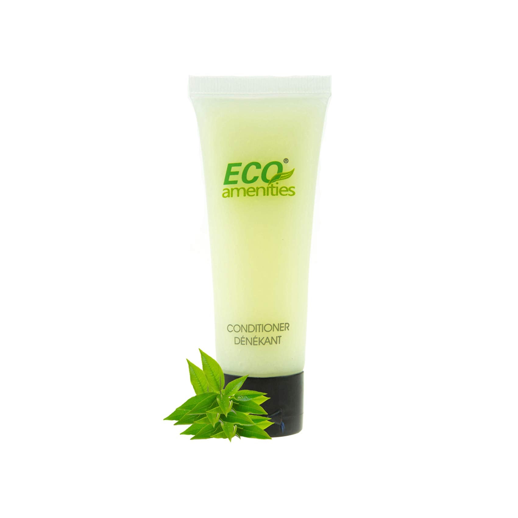 Clear packaging shows 30ml conditioner tubes ready for restocking in guestrooms.